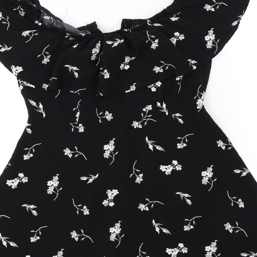 factory Womens Black Floral Basic Blouse Size S