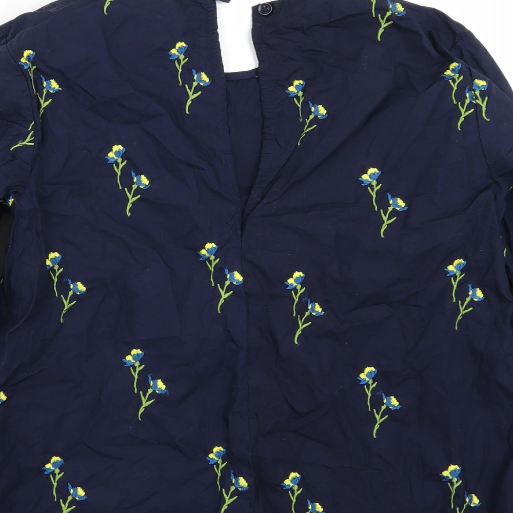 Warehouse Womens Blue Floral Basic T-Shirt Size 8
