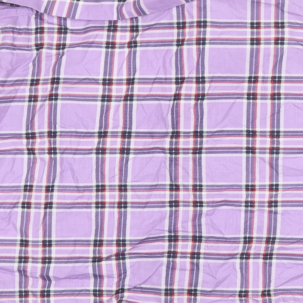 Bershka Womens Purple Check Basic Button-Up Size L - Cut Out Shoulder