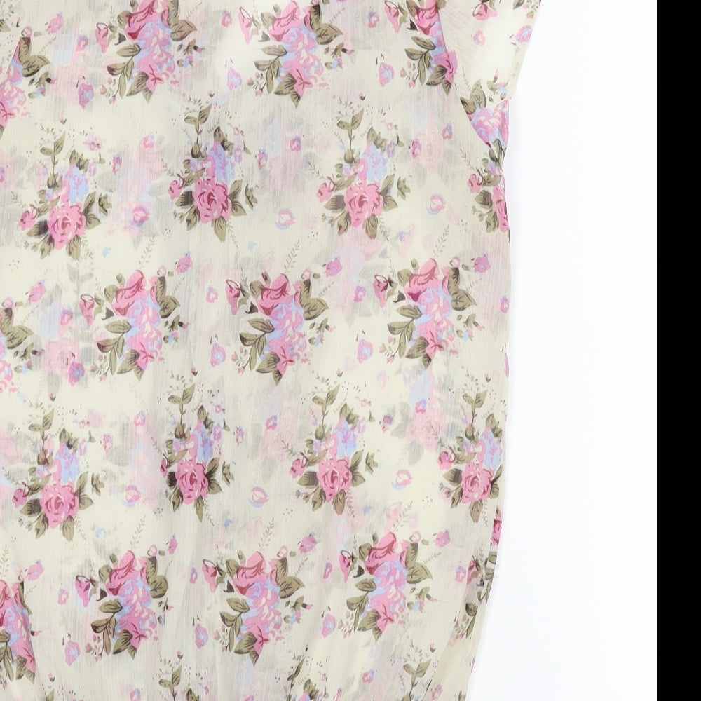 Preworn Womens Beige Floral Basic Blouse Size S