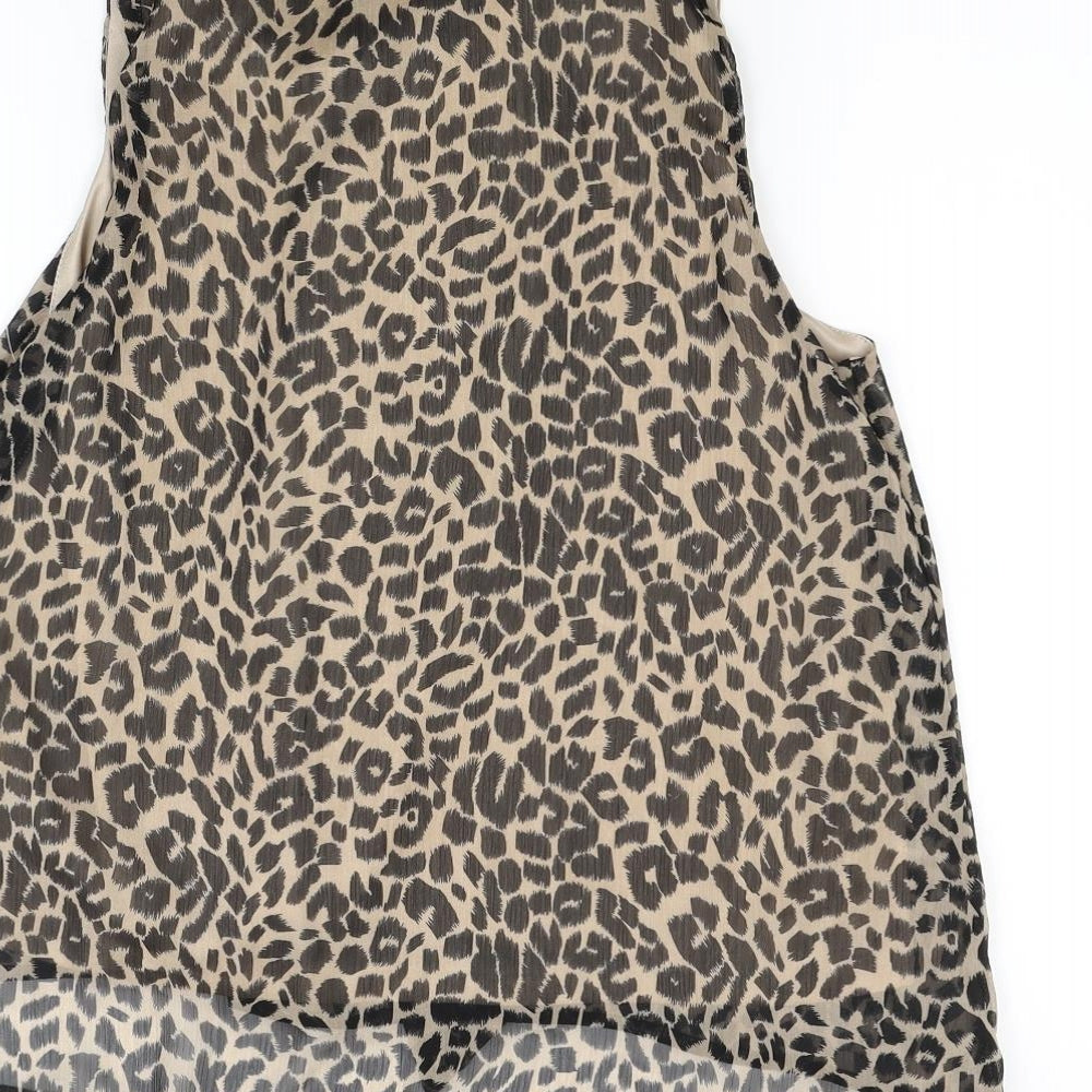 Drama Queen Womens Brown Animal Print Tunic Blouse Size 14