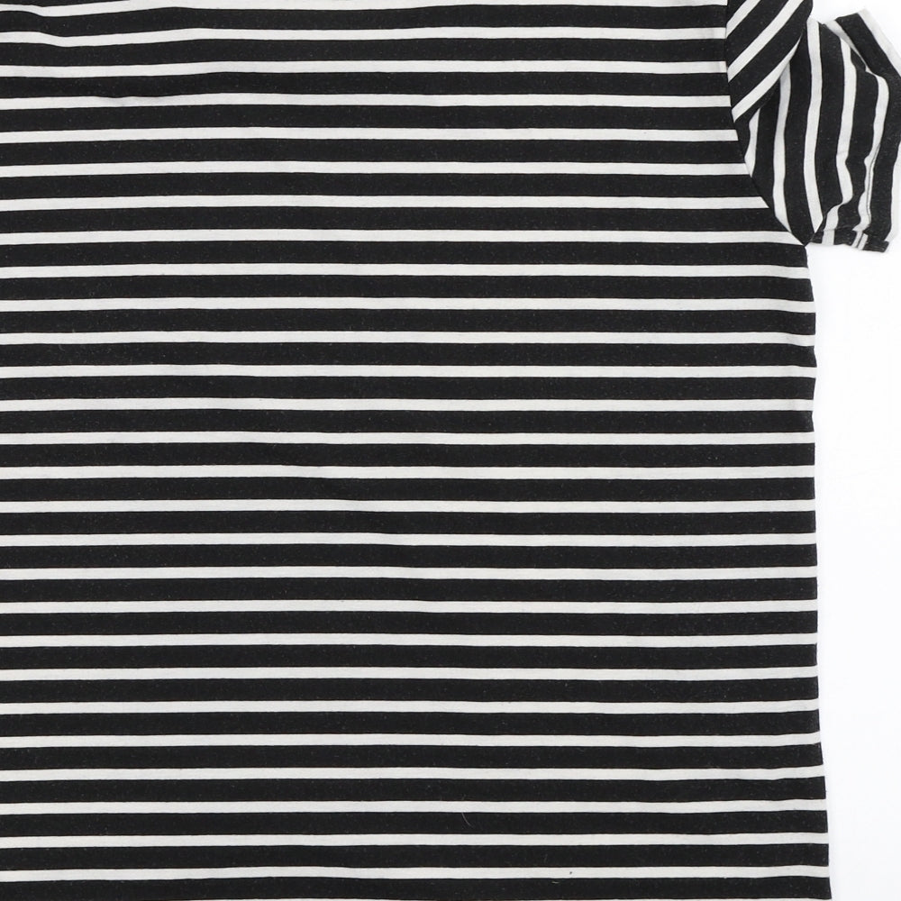 Preworn Womens Black Striped Basic T-Shirt Size 2XL