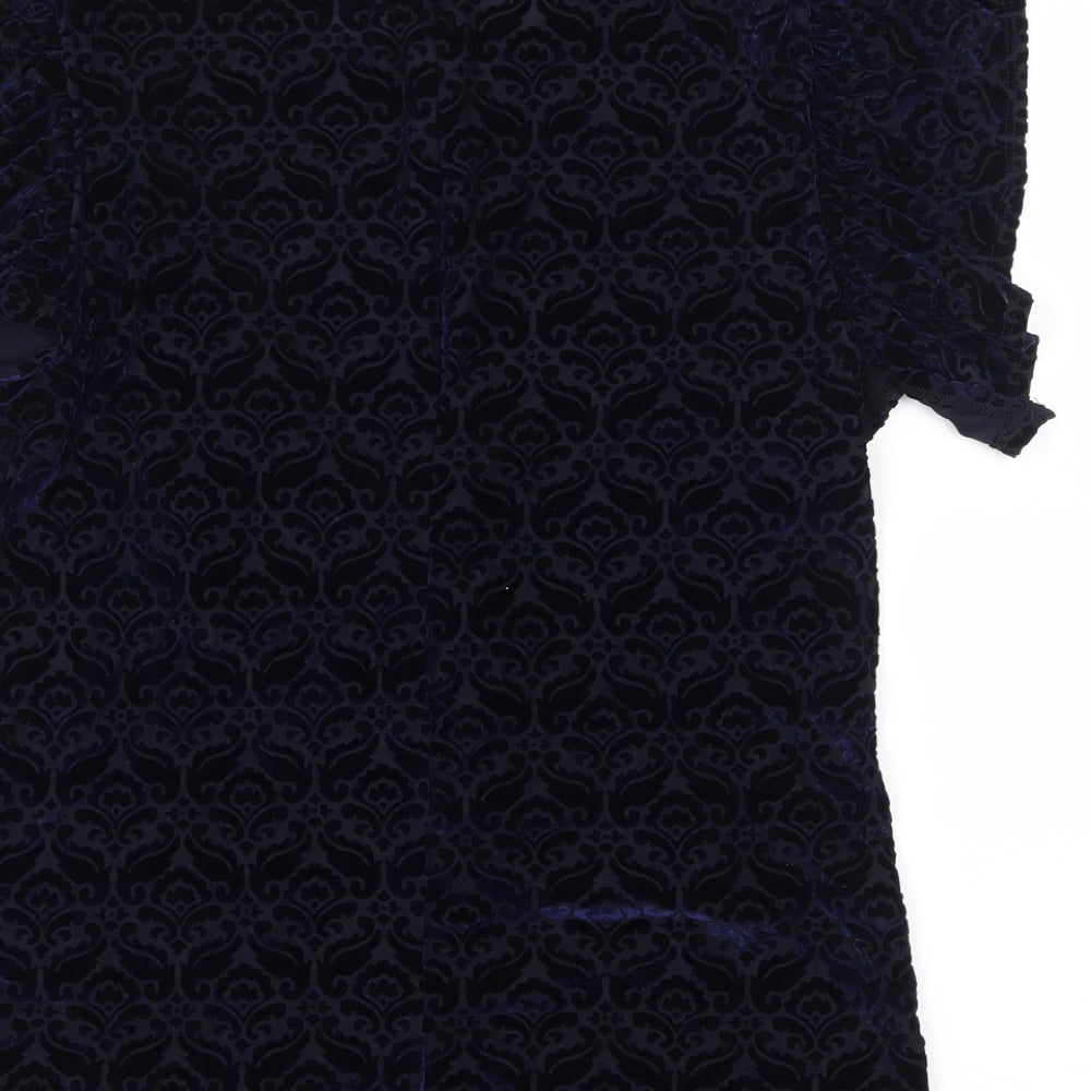 Topshop Womens Blue Geometric Velvet Basic Blouse Size 10