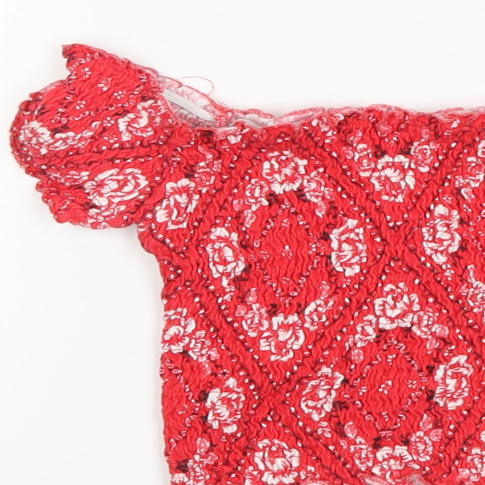 New Look Girls Red Geometric Cropped T-Shirt Size 9 Years