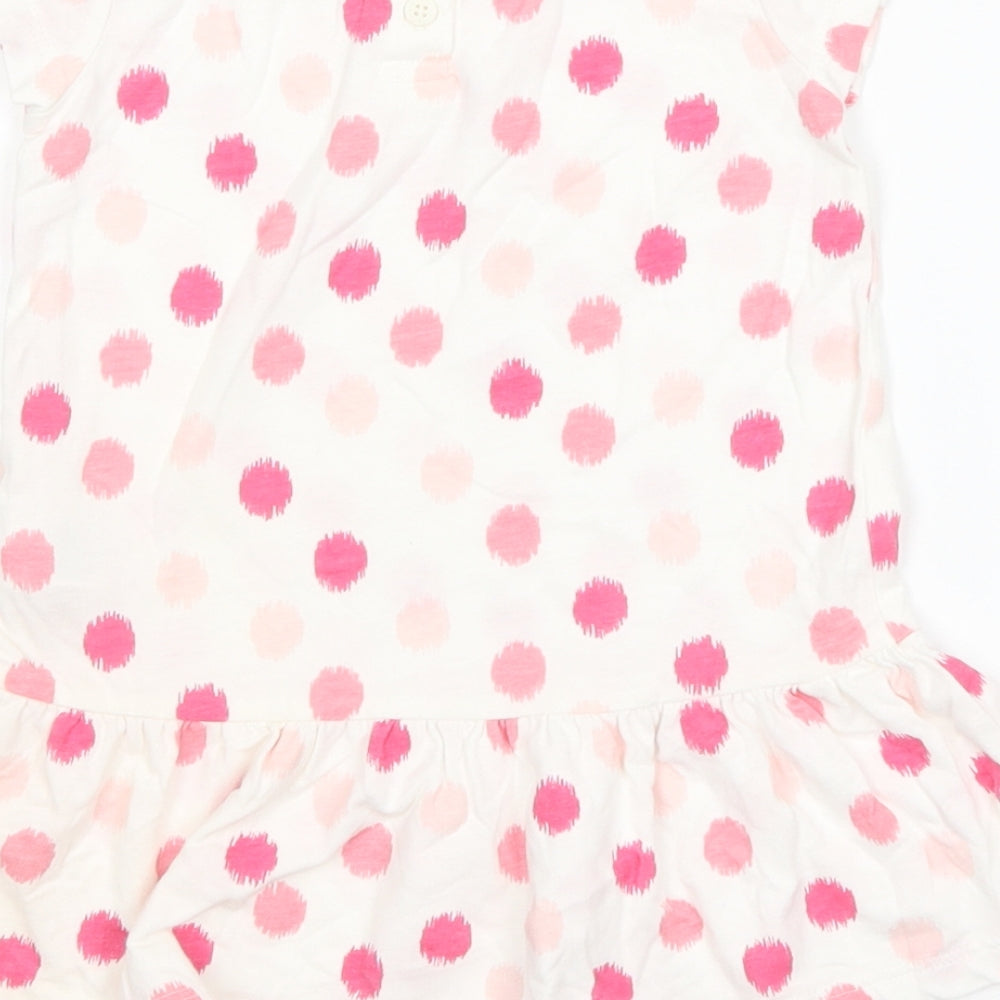 F&F Girls White Polka Dot T-Shirt Dress Size 12-18 Months
