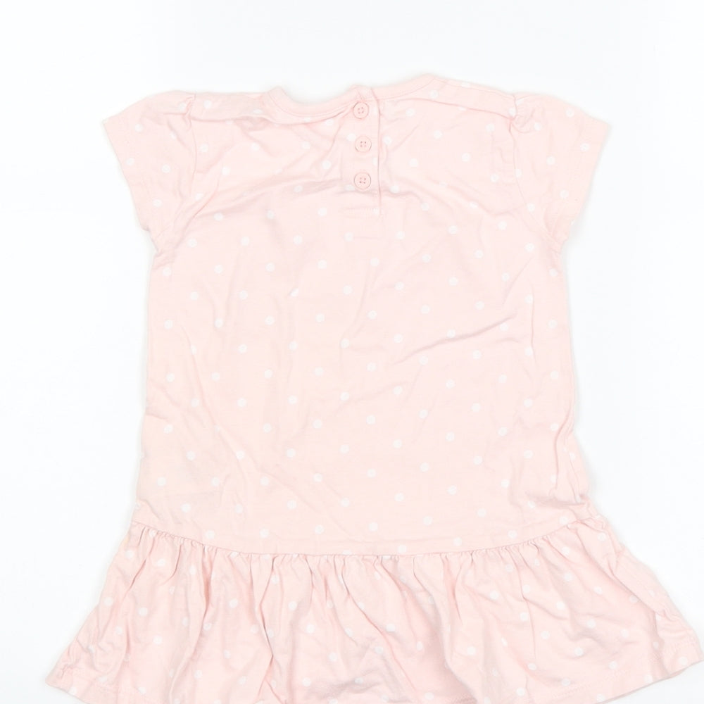 F&F Girls Pink Polka Dot T-Shirt Dress Size 12-18 Months