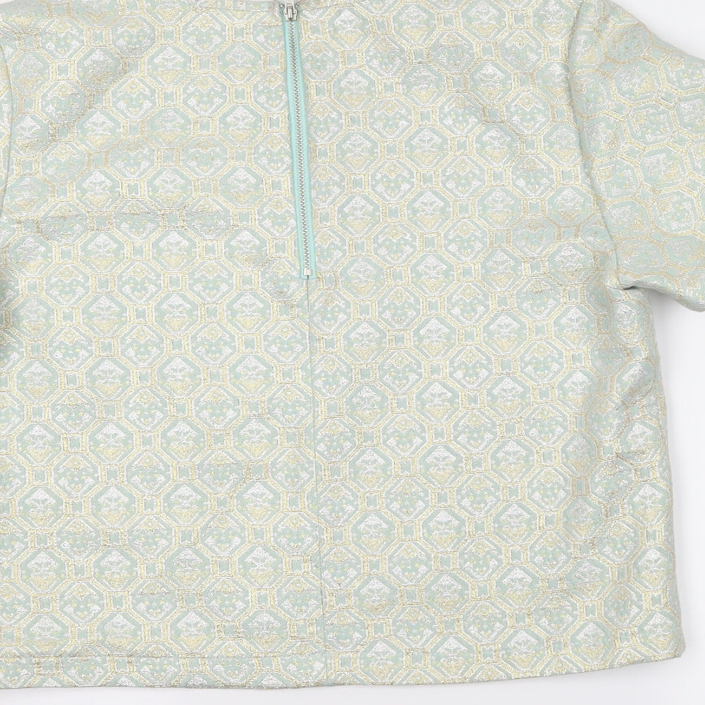 Miss Selfridge Womens Green Geometric Cropped T-Shirt Size 12