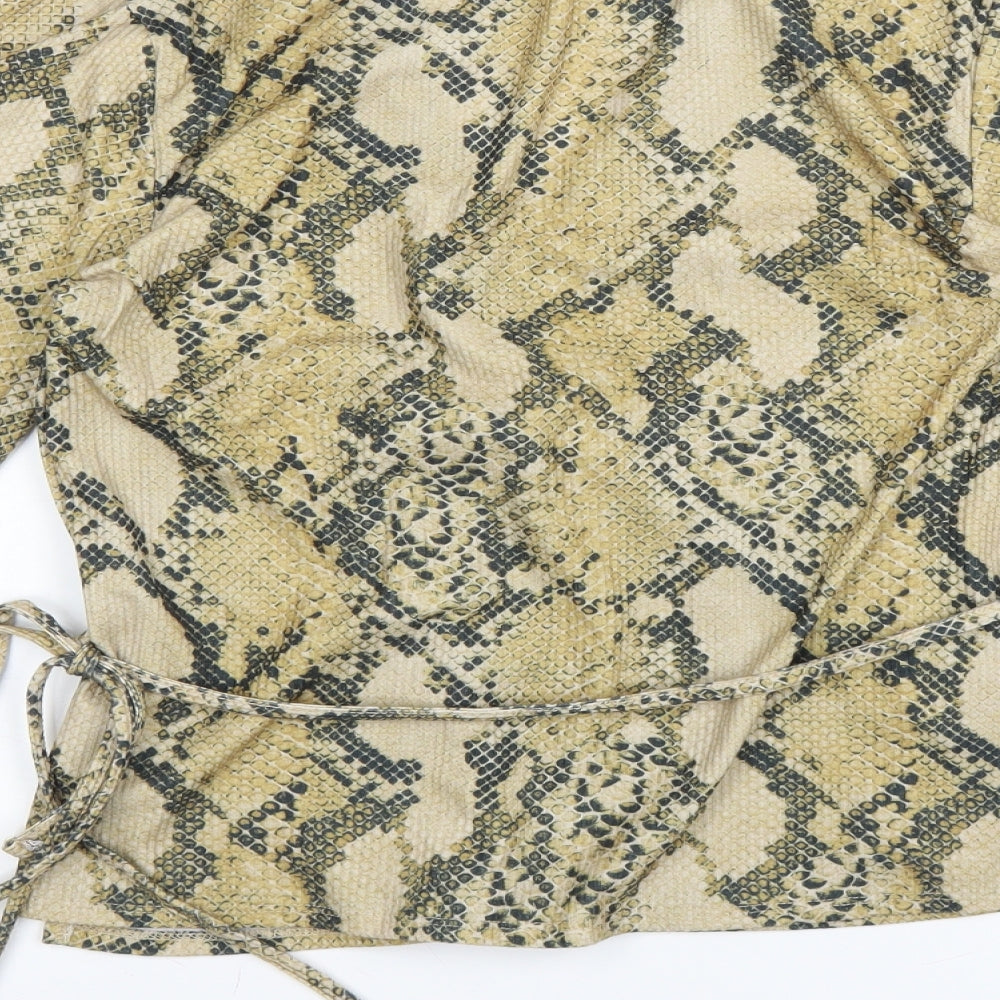 H&M Womens Yellow Animal Print Wrap Blouse Size M - snakeskin