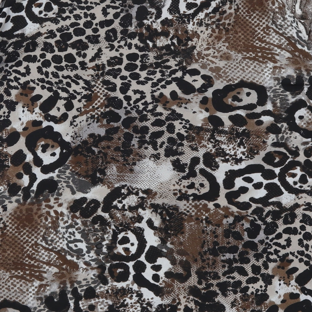 Notations Womens Brown Animal Print Basic Button-Up Size M