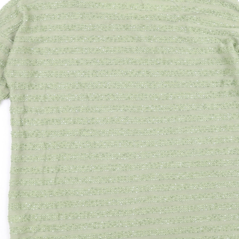 NEXT Womens Green Striped Pullover Jumper Size 8 - sequins cold shoulder