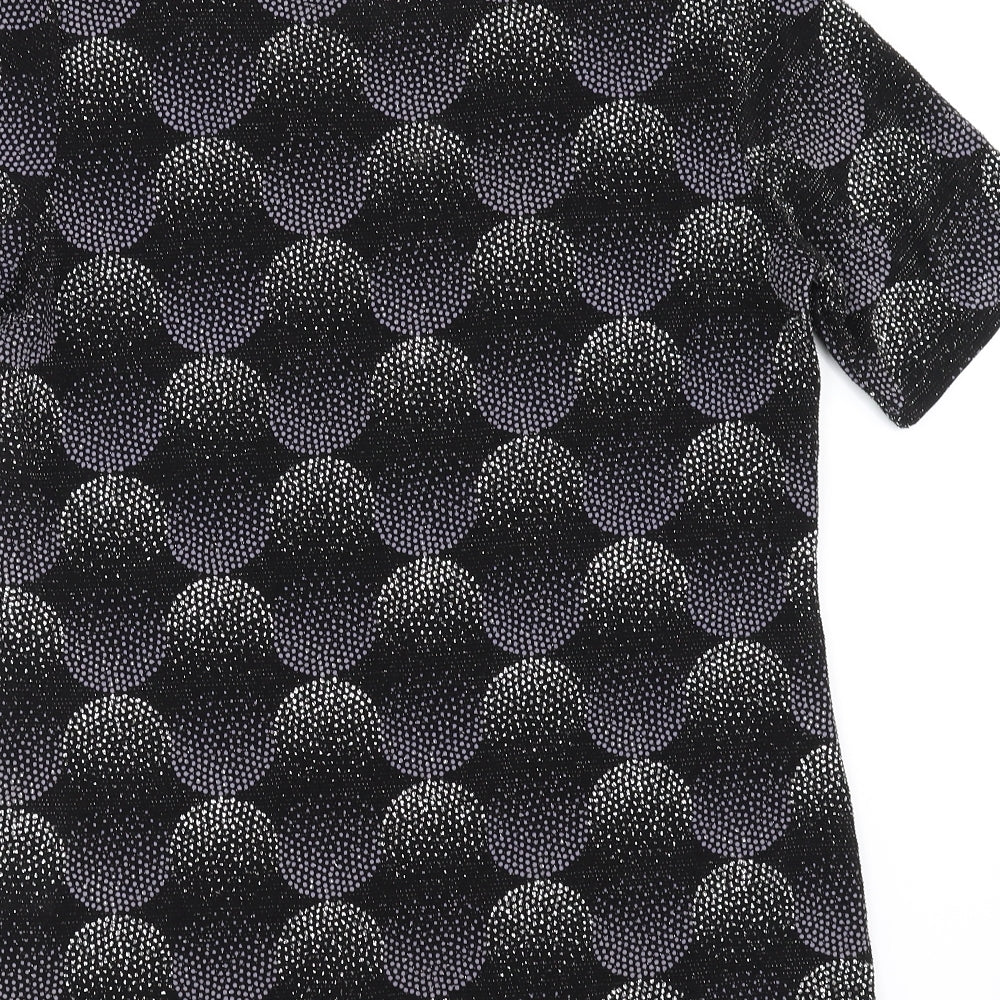 Heena Fashions Womens Black Geometric Basic Blouse Size 12 - beaded detail