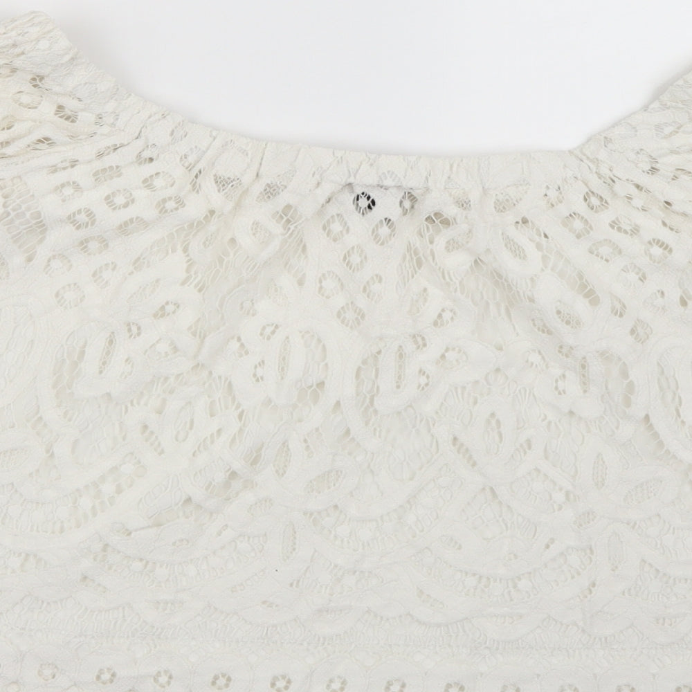 New Look Womens White Lace Basic Blouse Size 12