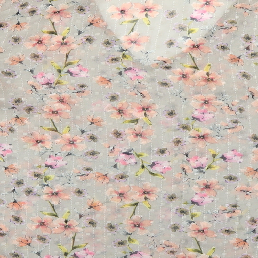 Atmosphere Womens Grey Floral Chiffon Basic Blouse Size 6