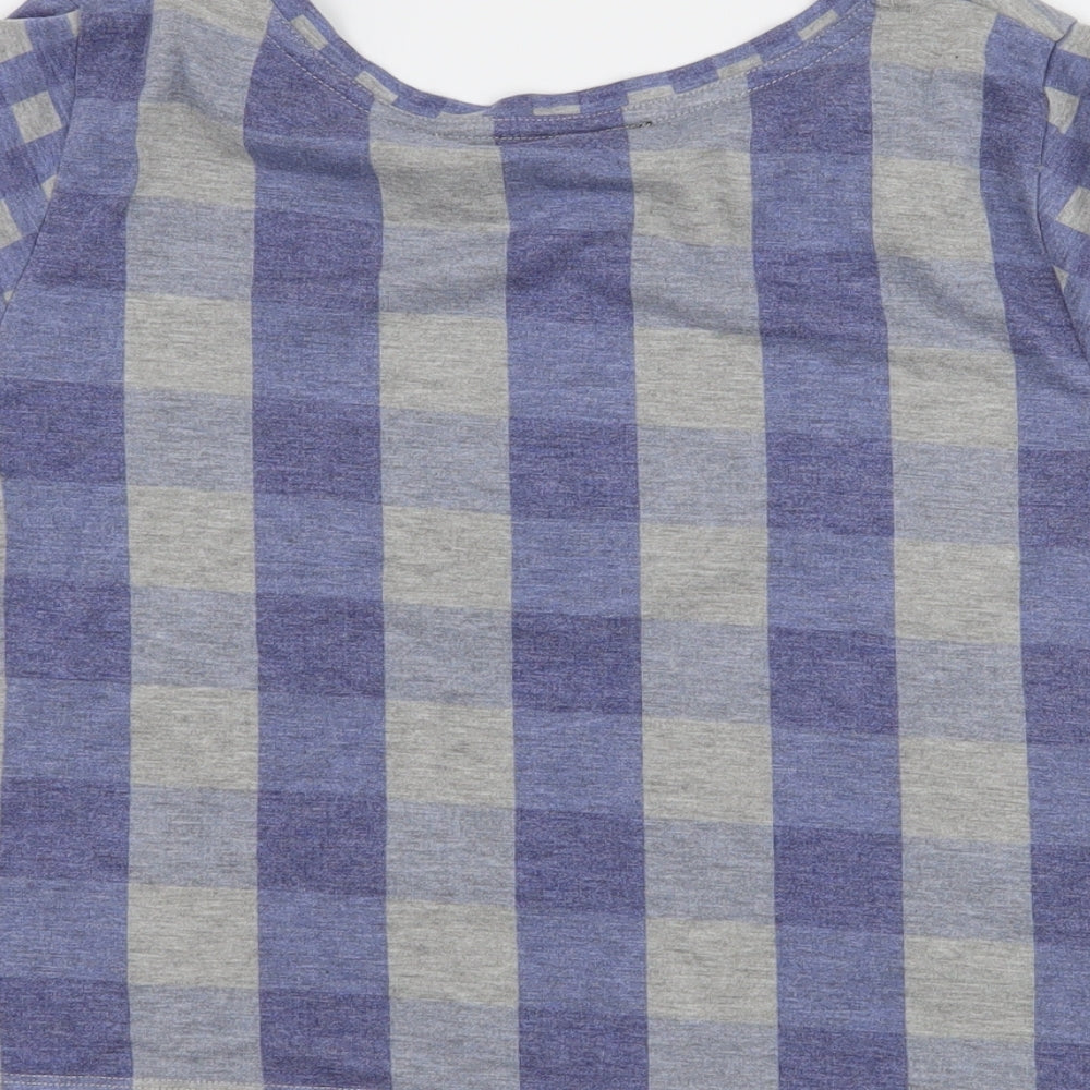 Topshop Womens Blue Check Jersey Basic T-Shirt Size 6