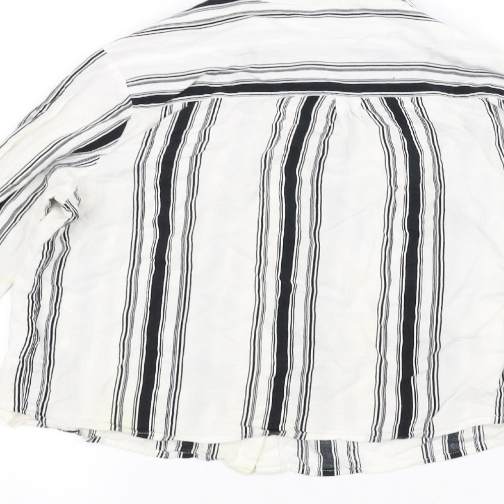 H&M Womens White Striped Basic Button-Up Size 8