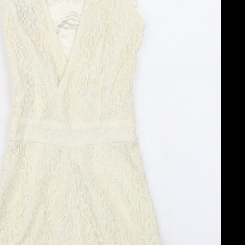 Lipsy Womens White Lace Playsuit One-Piece Size 6 - V Back