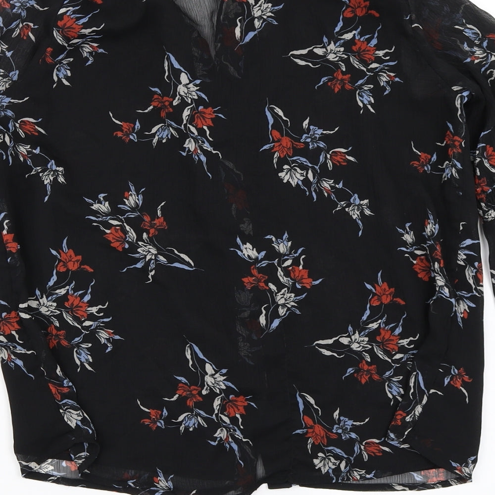 River Island Womens Black Floral Basic Blouse Size 8
