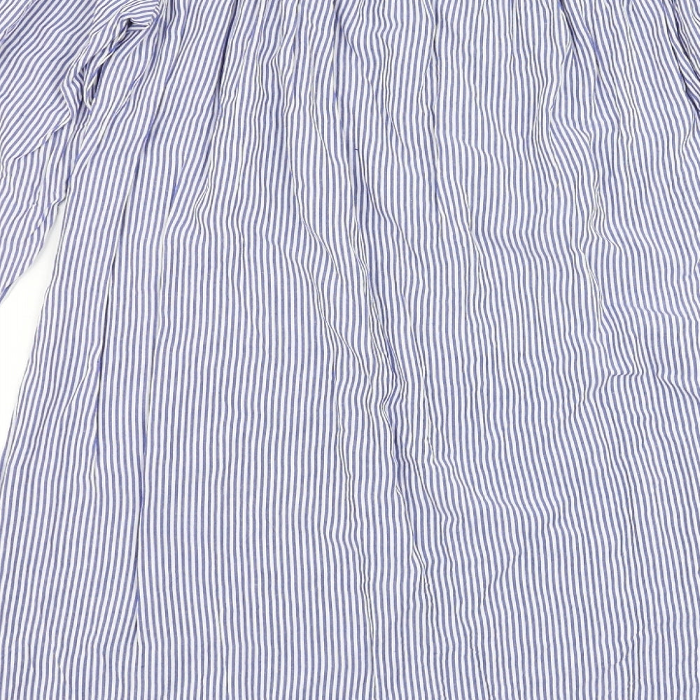 Papaya Womens Blue Striped Shift Size 12 - Embroidered