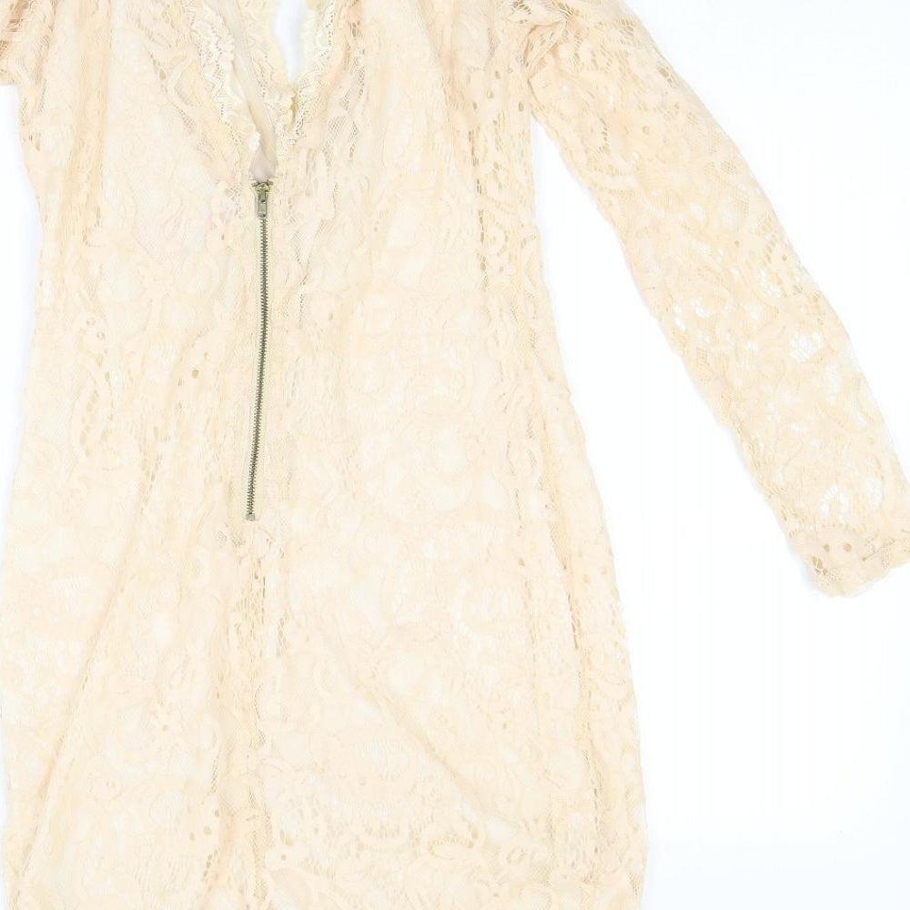 Pink Boutique Womens Beige Floral A-Line Size 10