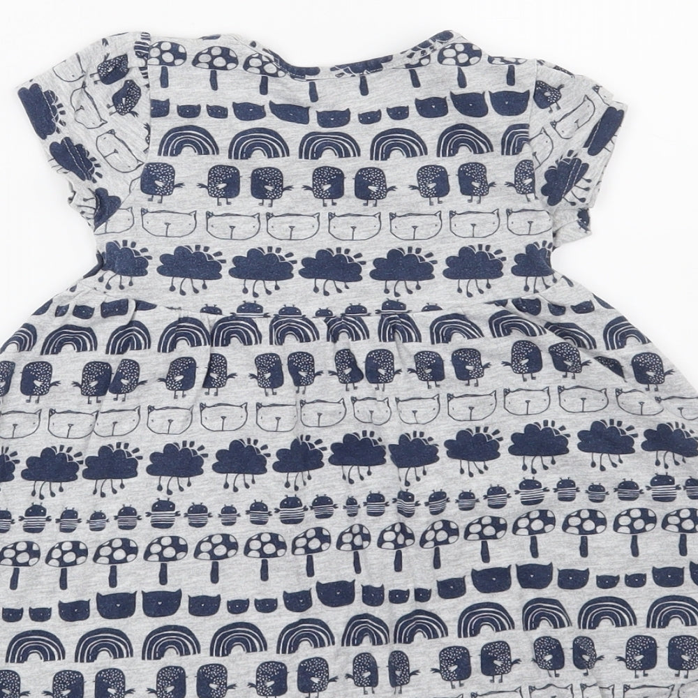 NEXT Girls Grey T-Shirt Dress Size 12-18 Months - Cats, Birds