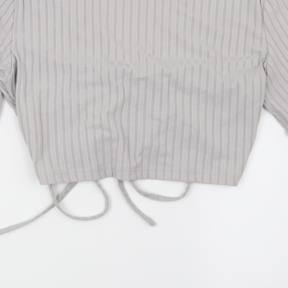 Preworn Womens Grey Striped Basic Blouse Size M
