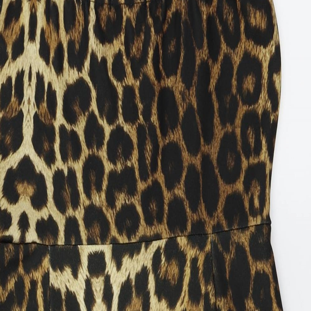 Boohoo Womens Beige Animal Print Bodycon Size 10