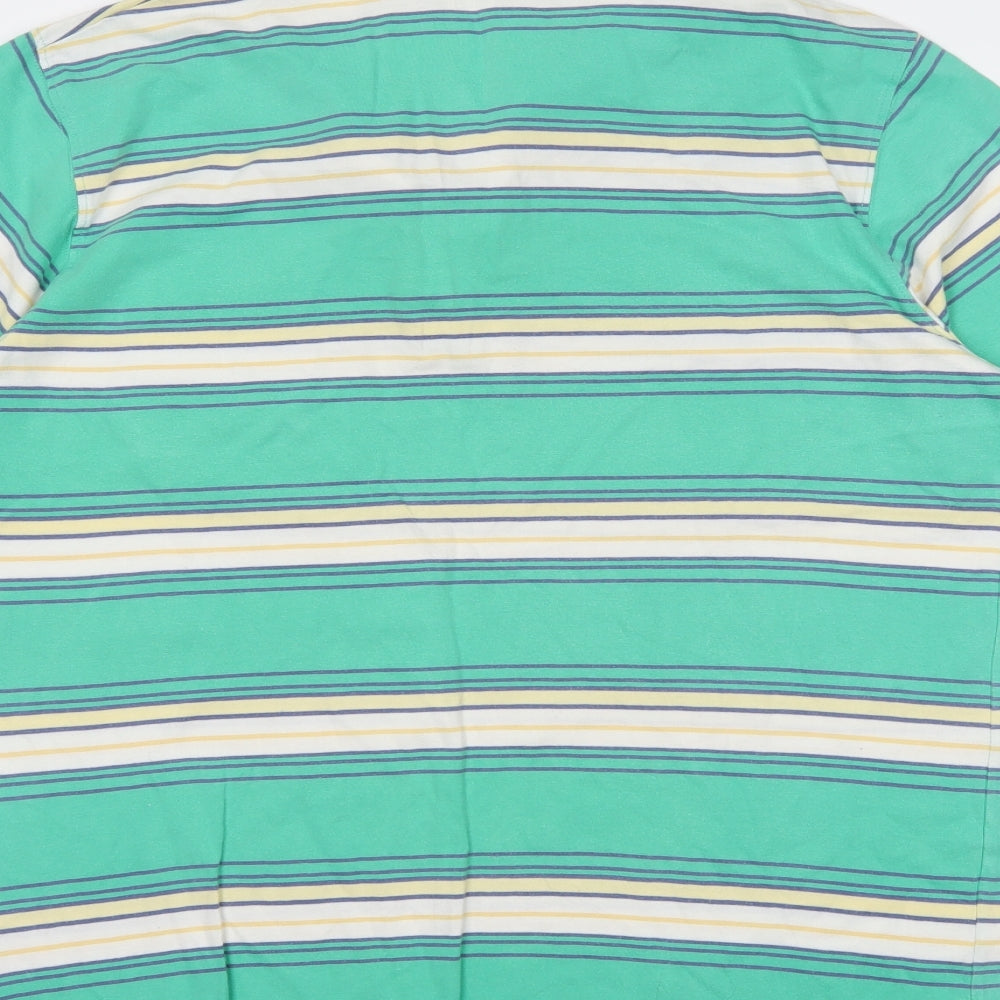 THUNDER Mens Green Striped Polo Size L