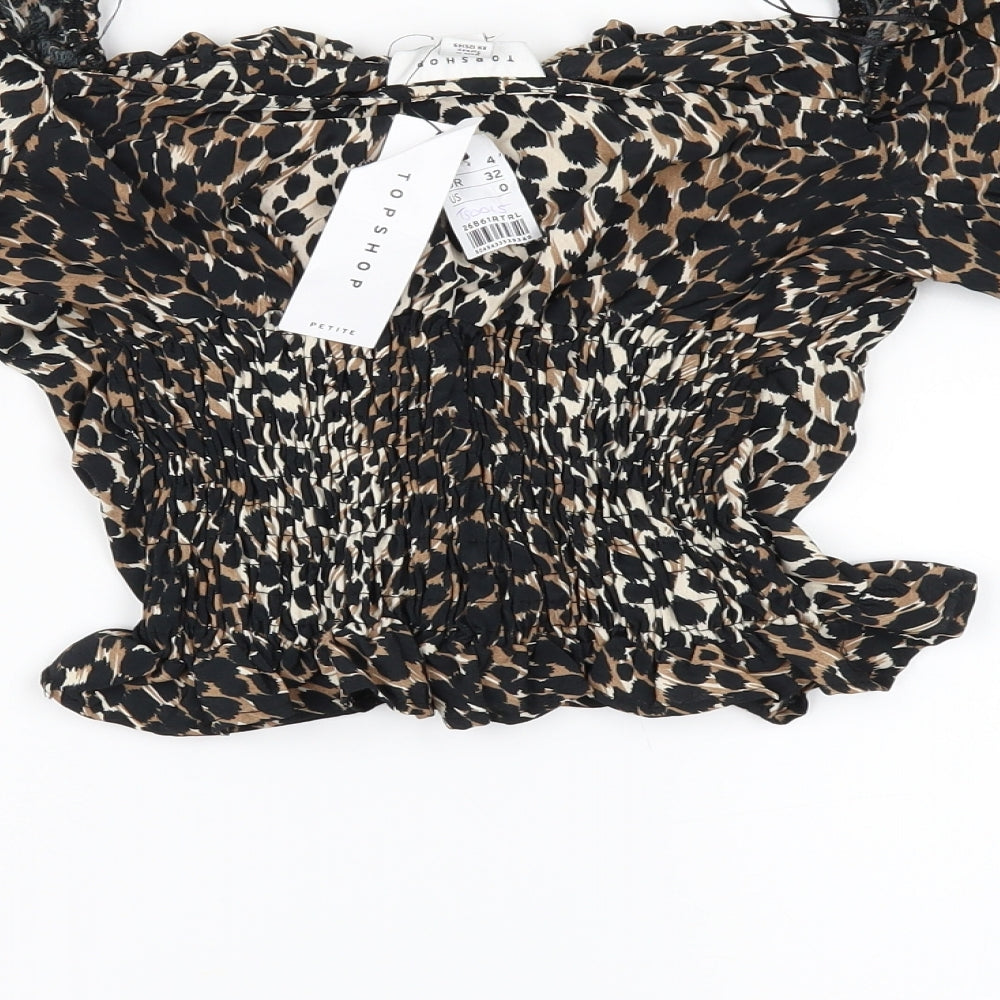 Topshop Womens Brown Animal Print Cropped Blouse Size 4