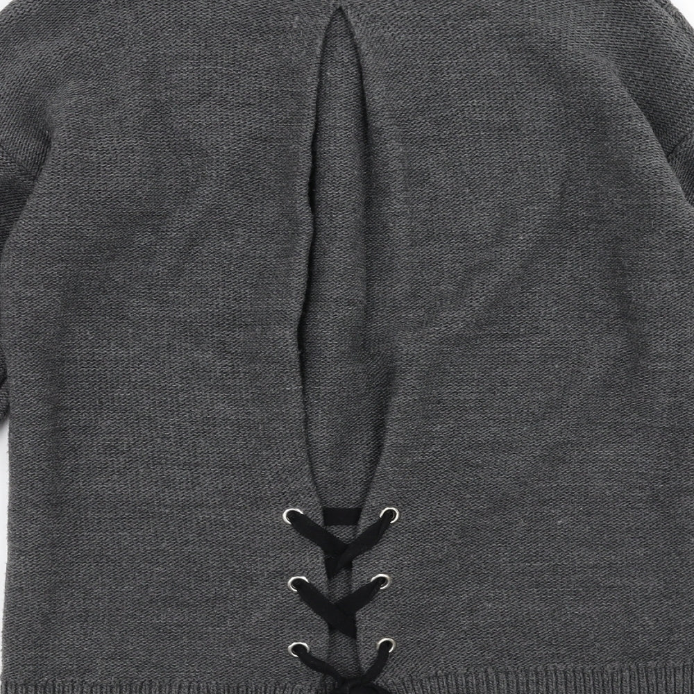 Papaya Womens Grey Pullover Jumper Size M - Lace up Detail