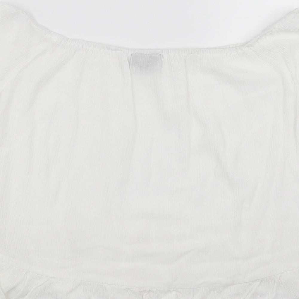 Topshop Womens White Basic Blouse Size 12 - Ruffle Detail