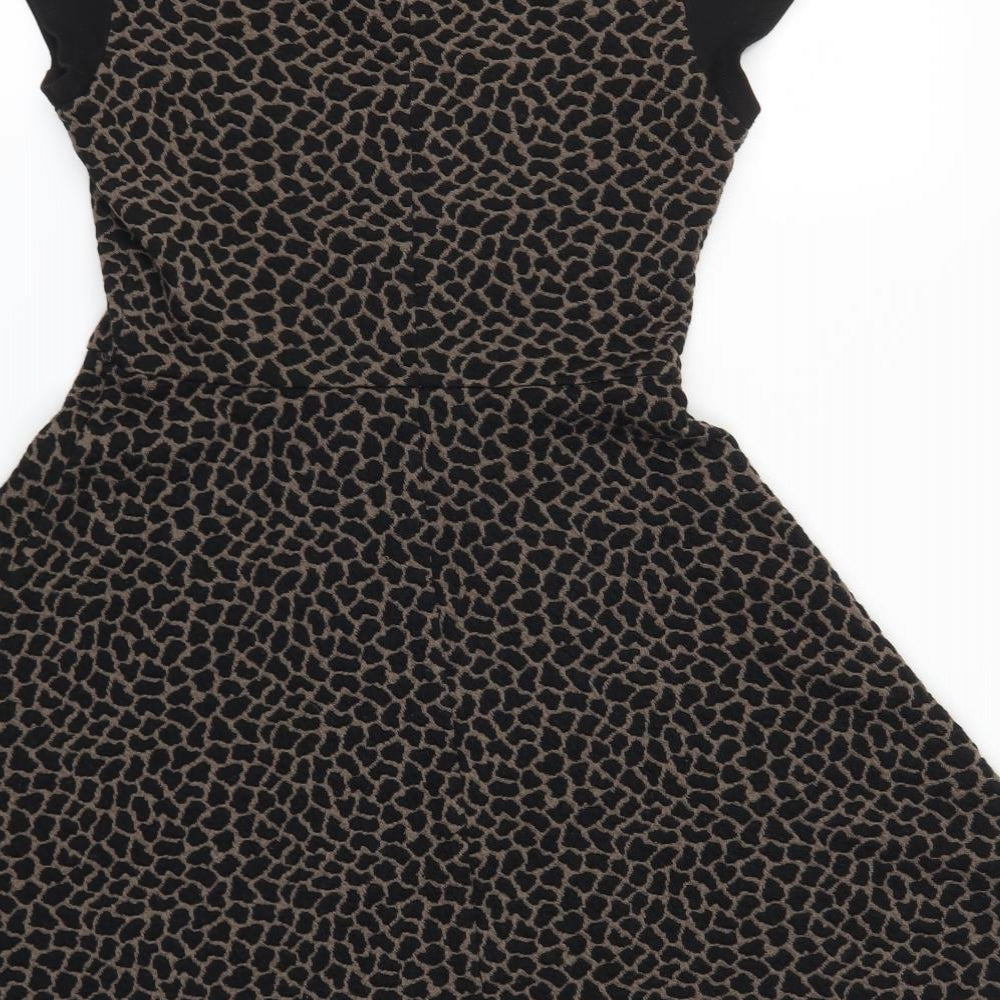 Red Herring Womens Black Animal Print Skater Dress Size 10