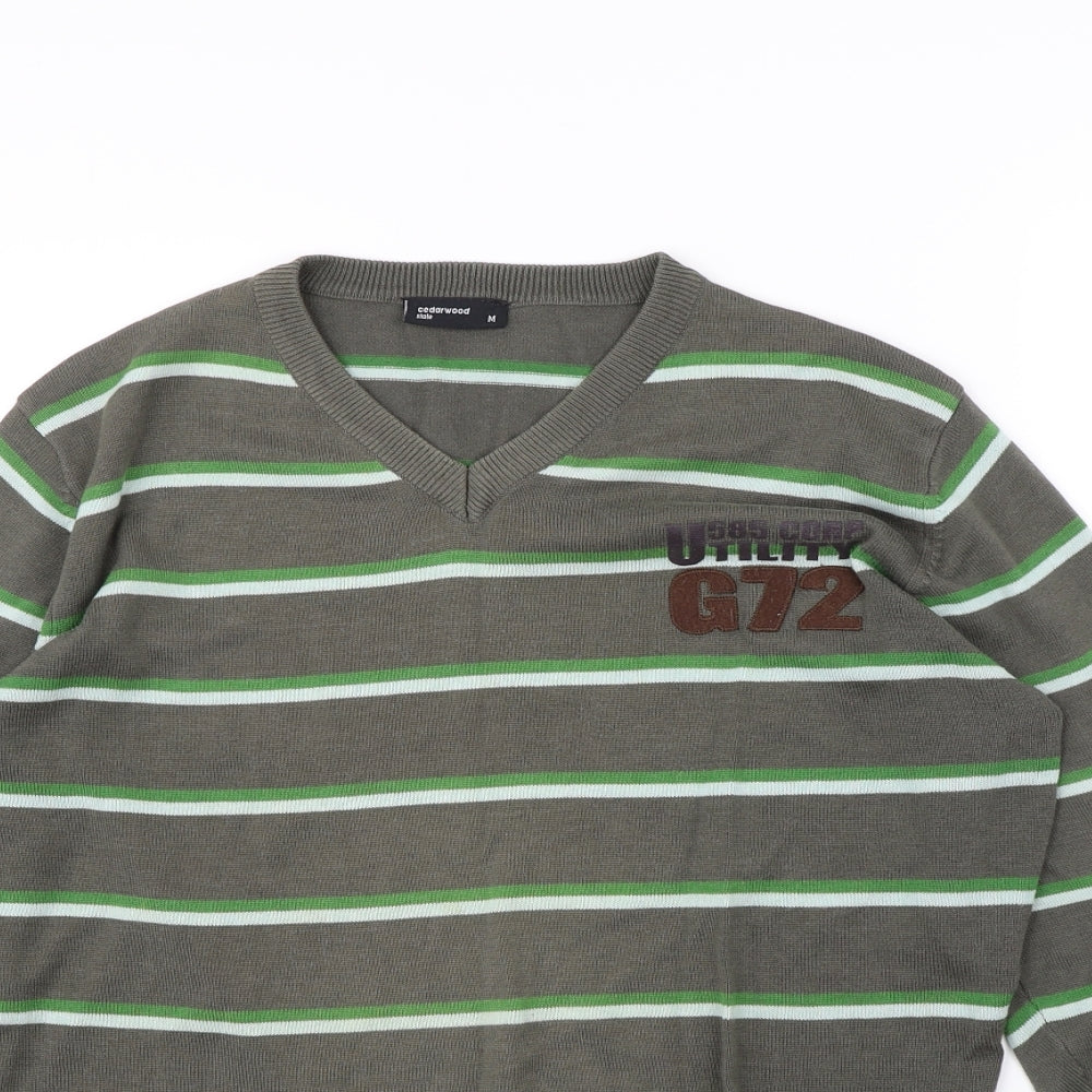 Cedarwood State Mens Brown Striped Pullover Jumper Size M