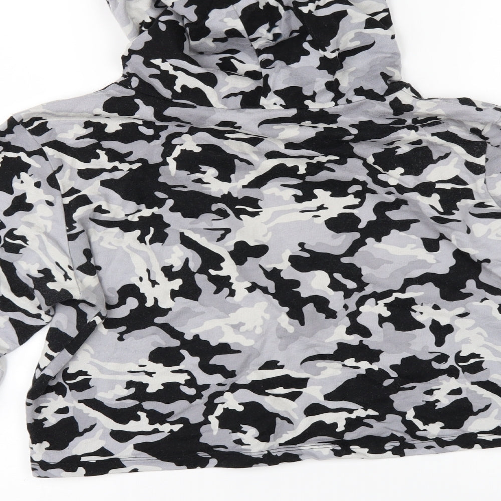 Select Womens Grey Animal Print Pullover Hoodie Size 12 - cropped hoodie