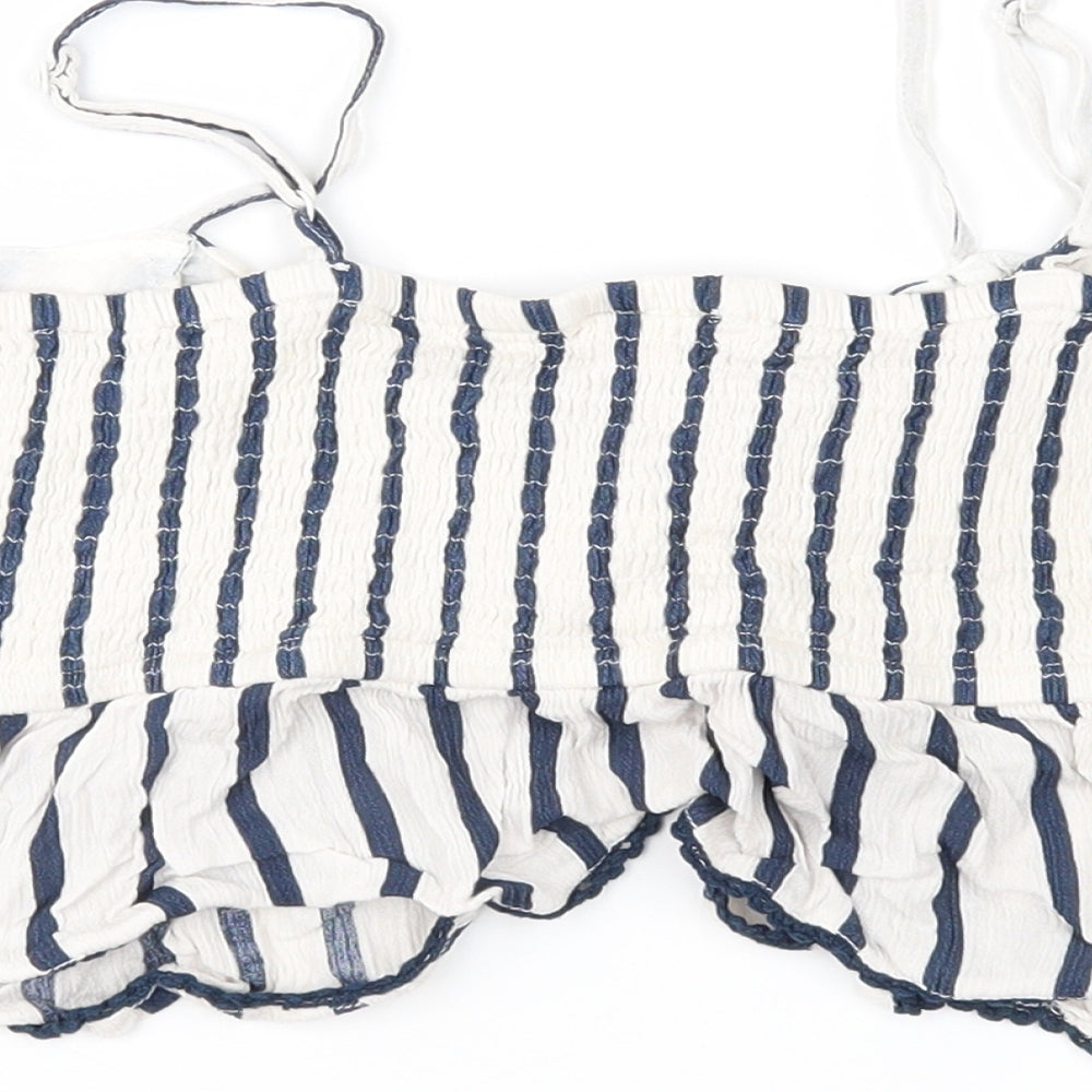 Miss Selfridge Womens Ivory Striped Cropped Blouse Size 10