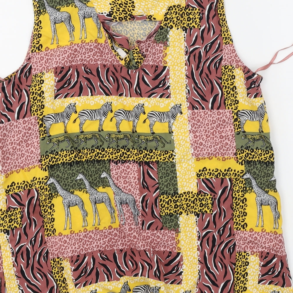 TU Womens Yellow Animal Print Basic Blouse Size 8