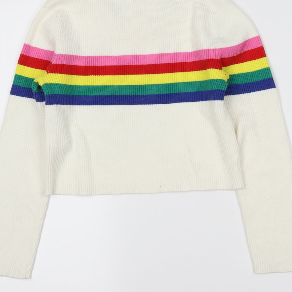 Malibu Girls Ivory Striped Pullover Jumper Size M