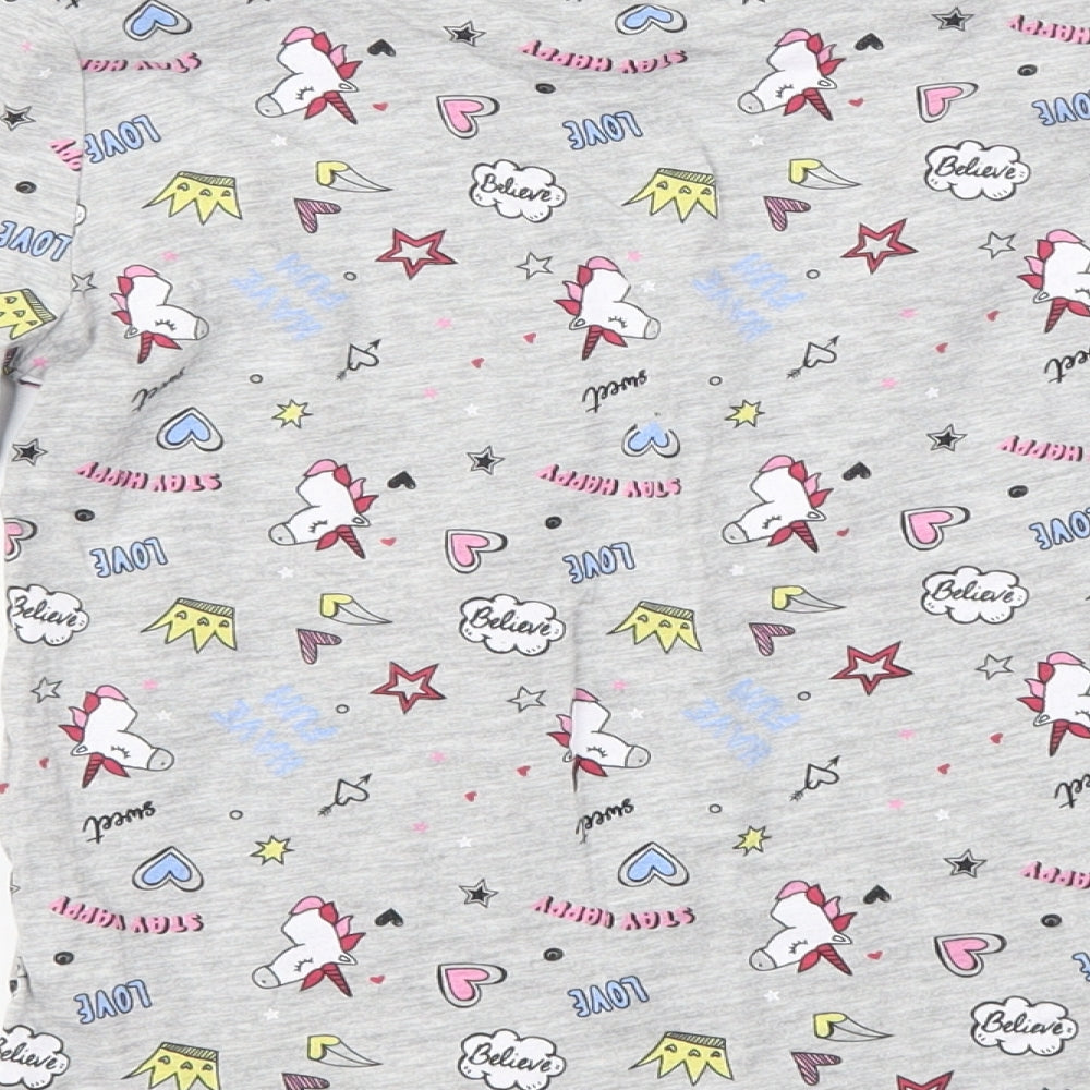 pep & Co Girls Grey Basic T-Shirt Size 7-8 Years - unicorn