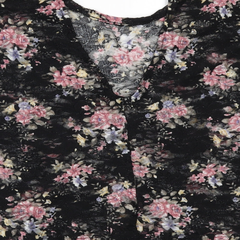 Pins & Needles Womens Black Floral Basic T-Shirt Size M - see through