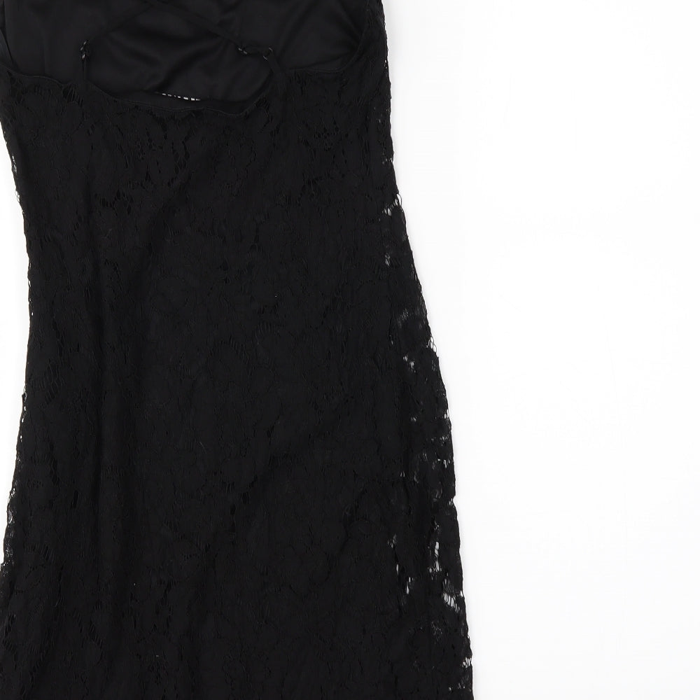 LOVE LIES Womens Black Mini Size S - LACE SHAPED HEM