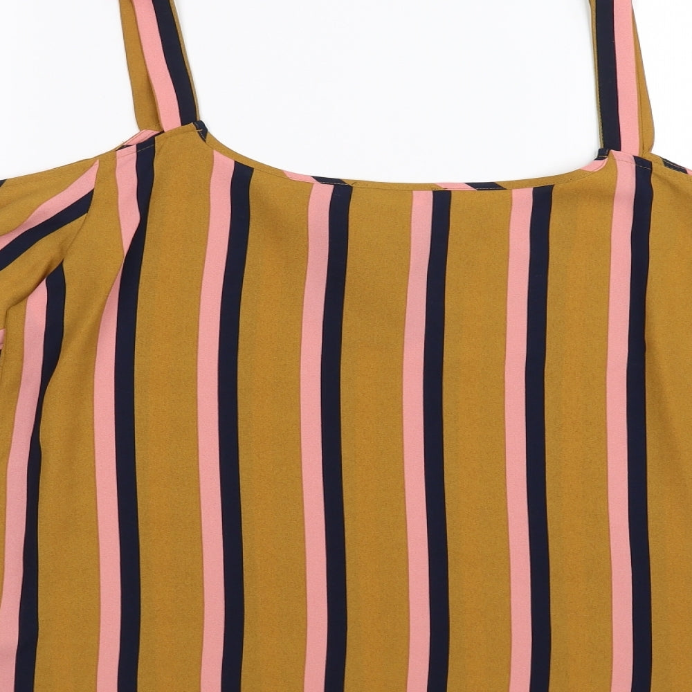 Matalan Womens Beige Striped Basic Blouse Size 12 - cold shoulder