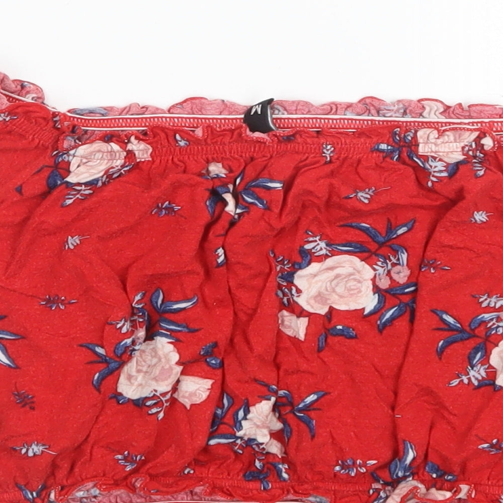 Divided by H&M Womens Red Floral Cropped T-Shirt Size M