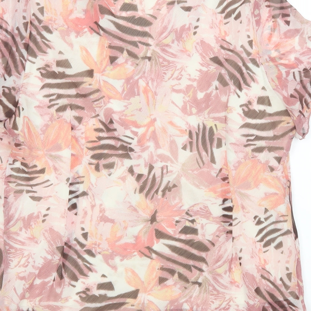 Bonmarché Womens Pink Geometric Mesh Basic Blouse Size 16
