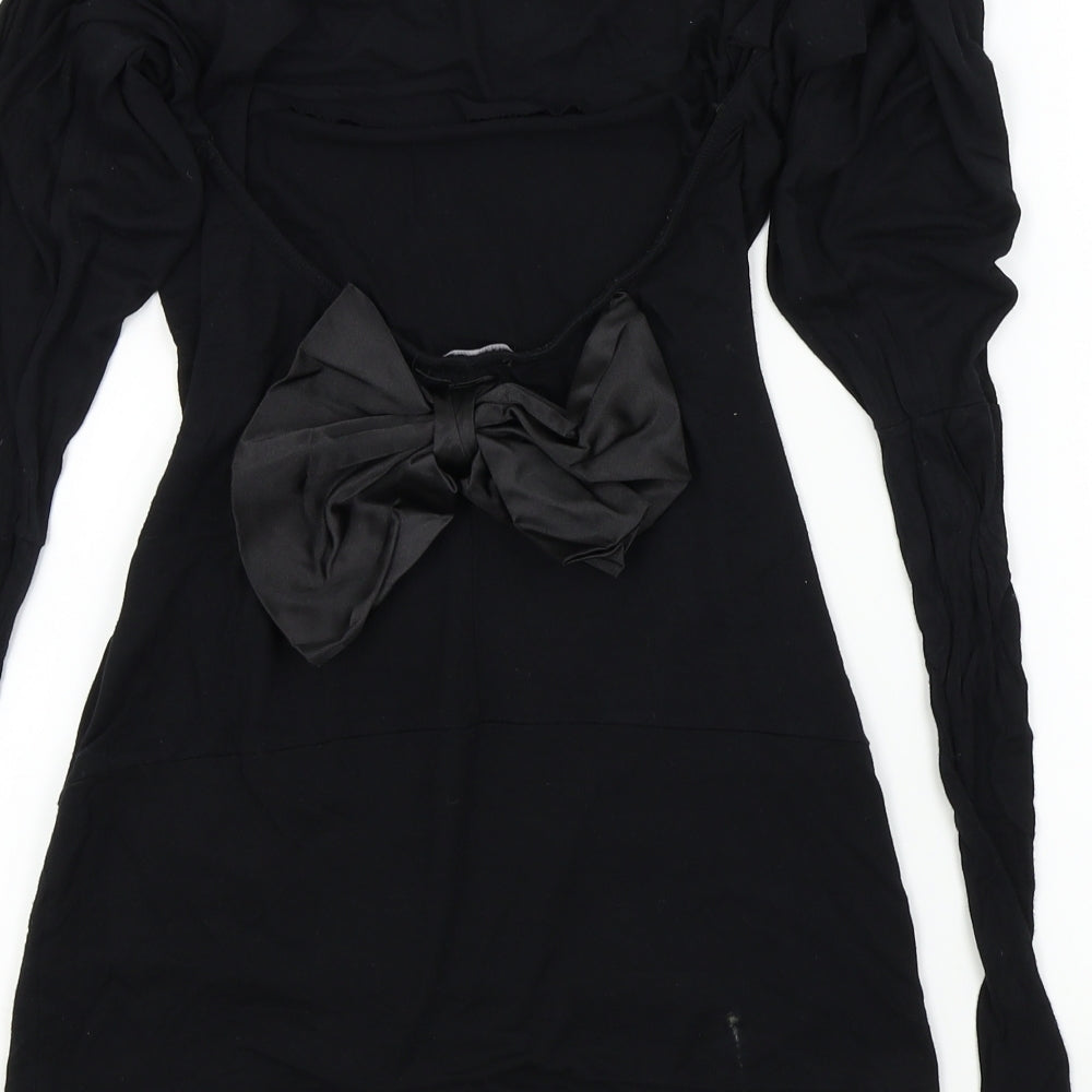 Evita Womens Black Basic T-Shirt Size S - bow on scoop back