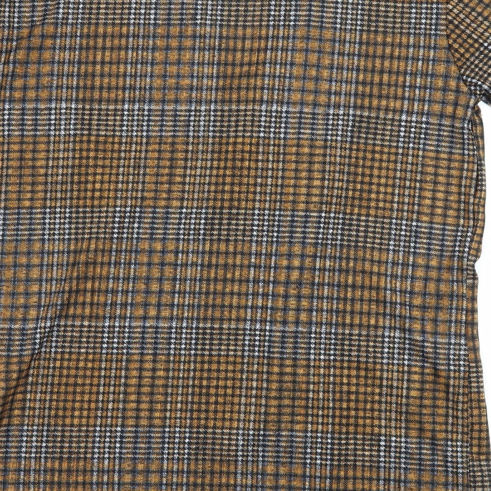Zara Womens Brown Check Jersey Basic Blouse Size S