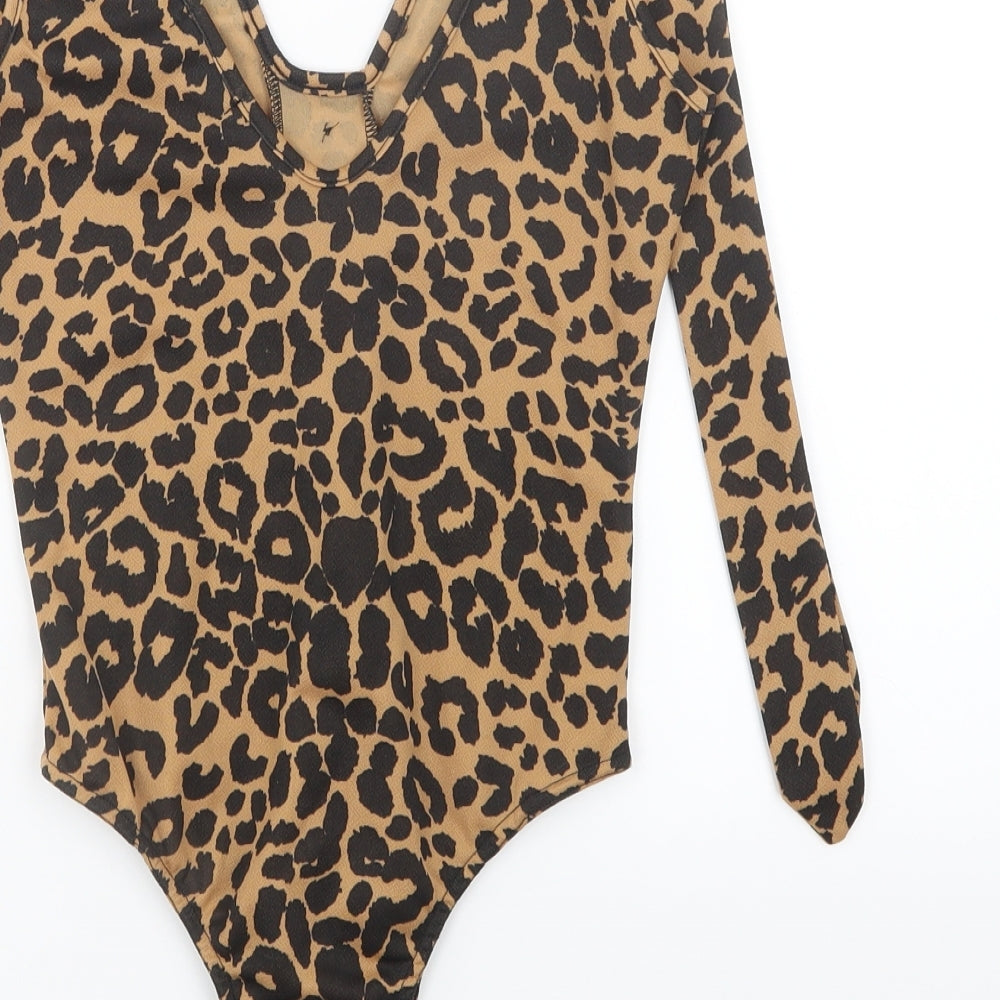 PRETTYLITTLETHING Womens Black Animal Print Leotard One-Piece Size 10