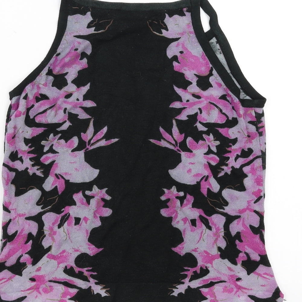 Mixin Womens Black Floral Knit Basic Blouse Size M