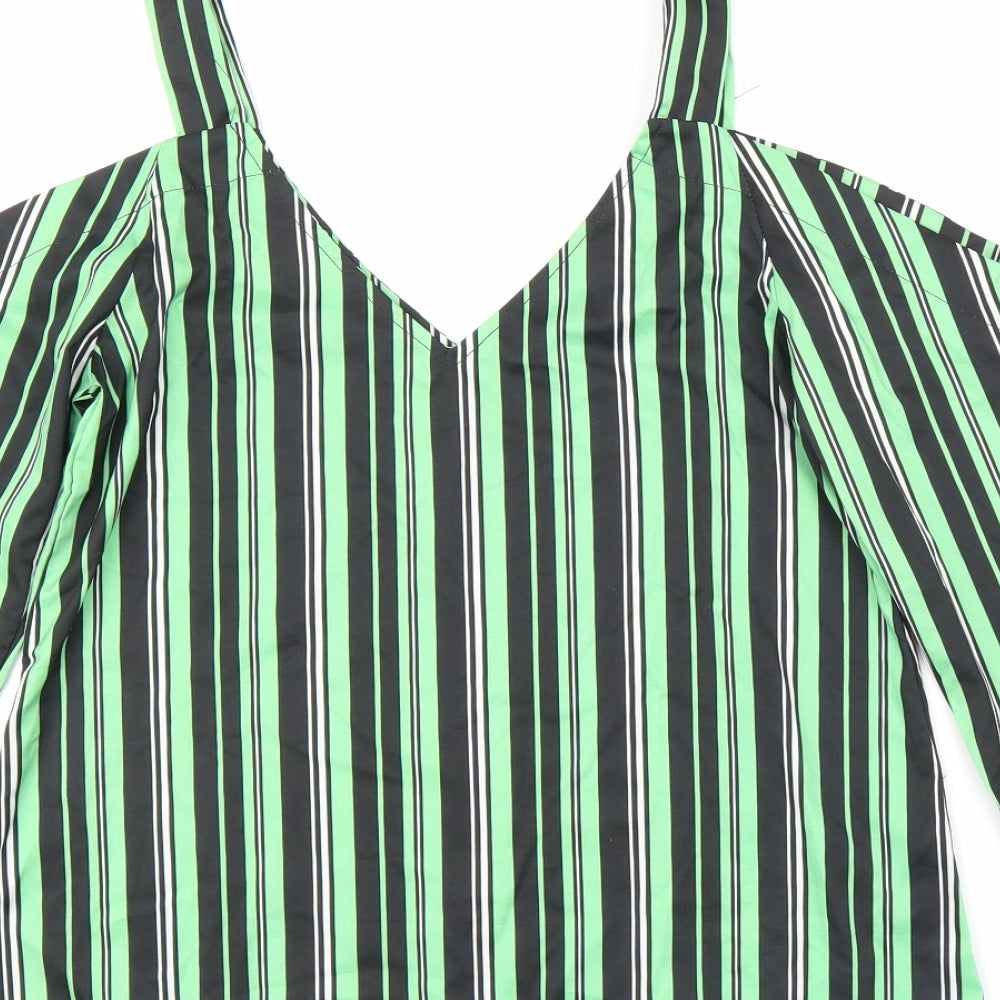 Preworn Womens Green Striped Basic Blouse Size S