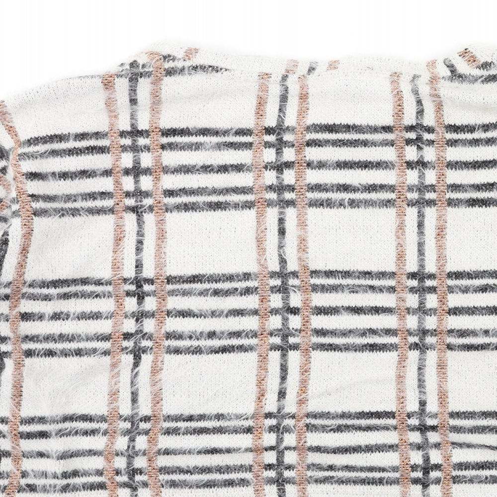 New Look Womens White Check Knit Pullover Jumper Size S