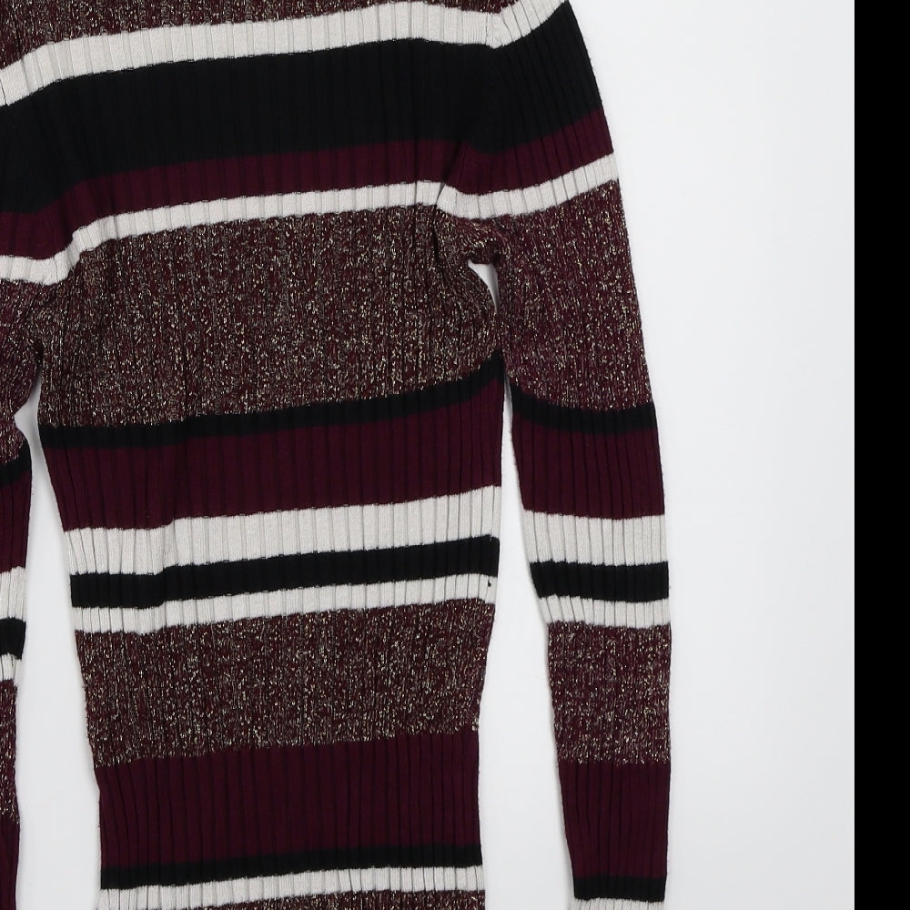 Brave Soul Womens Purple Striped Pullover Jumper Size S