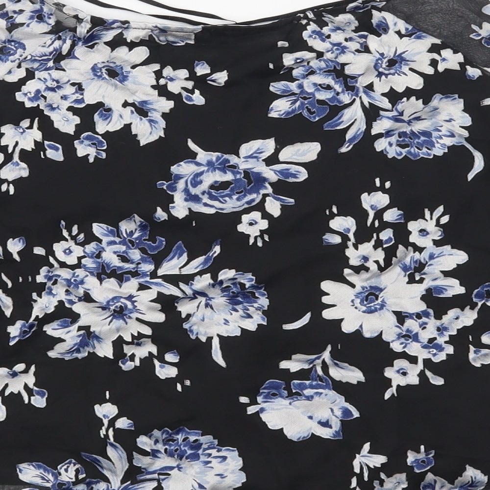 New Look Womens Black Floral Basic Blouse Size 8
